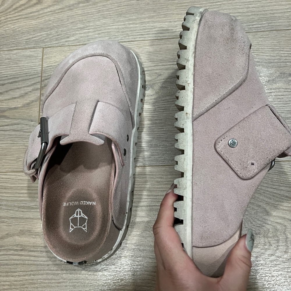 Naked Wolfe Suede Slip-On Shoes - Blush Pink Mule Open - Picture 4 of 8